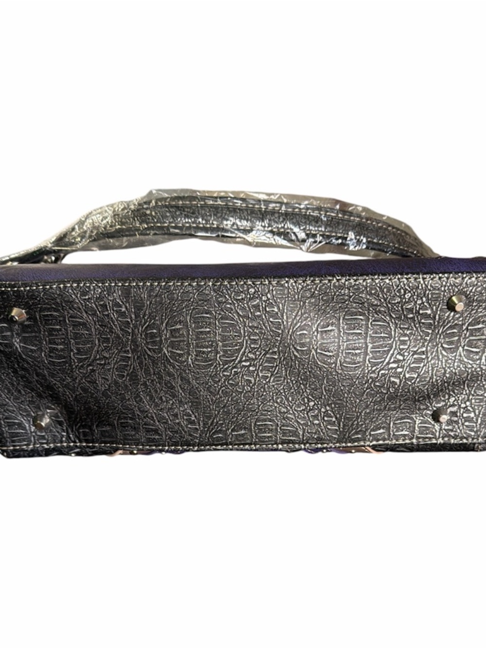 Embellished Purple Skull Shoulder Bag with Rhinestone Accent - Picture 5 of 5